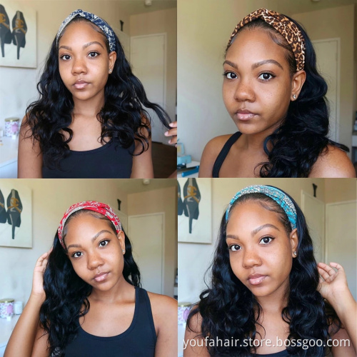 Cheap Price Malaysian Virgin Human Hair Body Wave Head band Wigs For Black Women Glueless Remy Scarf Headband Machine Made Wig